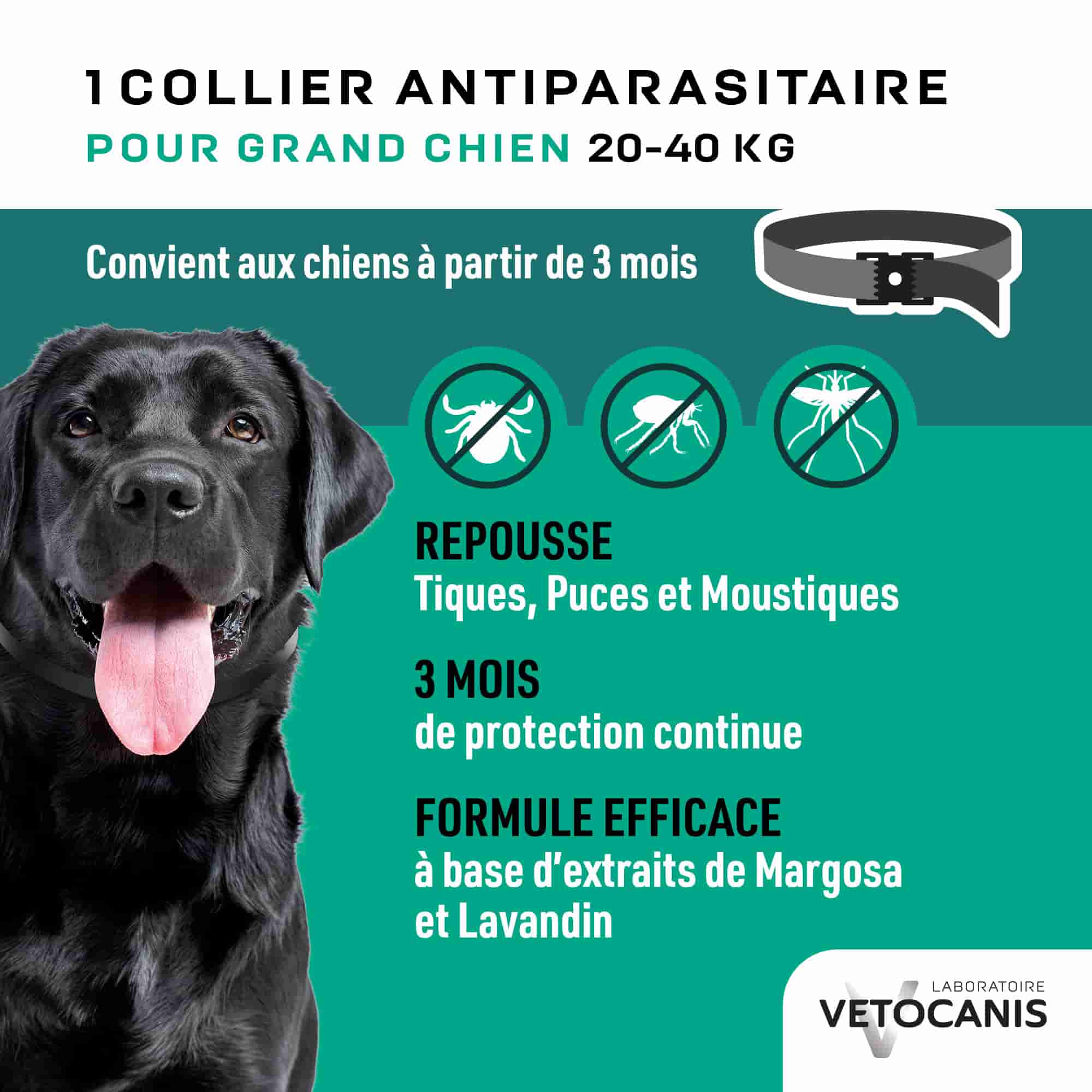 Collier anti parasitaire pour chiens et chiots 20 à 40 kg