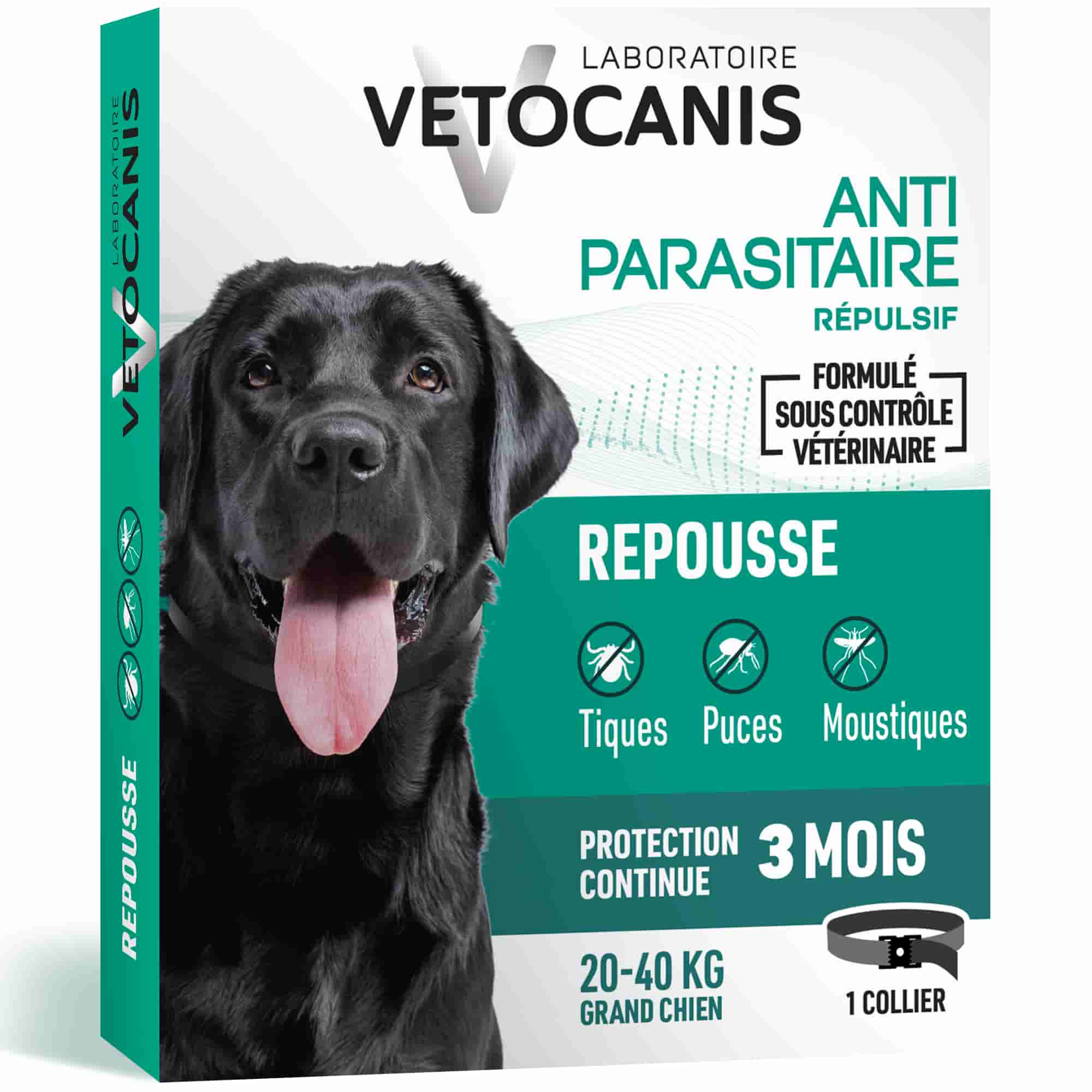 Collier anti parasitaire répulsif tiques puces et moustiques grand chien