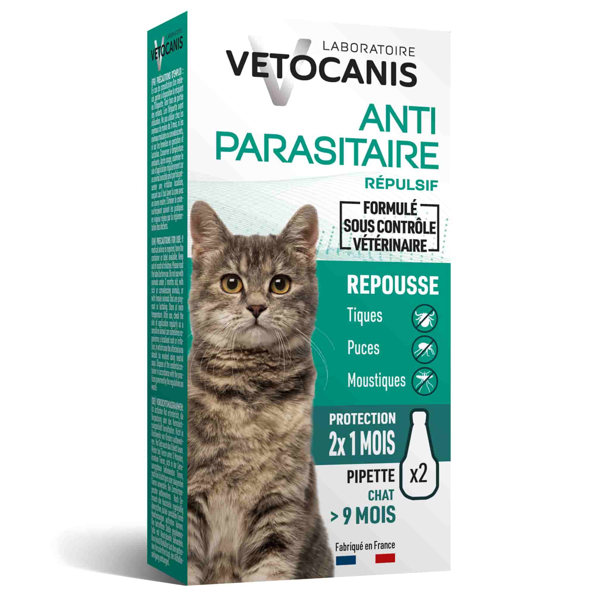 Pipettes anti parasitaire contre tiques, puces et moustiques pour chat à partir de 9 mois
