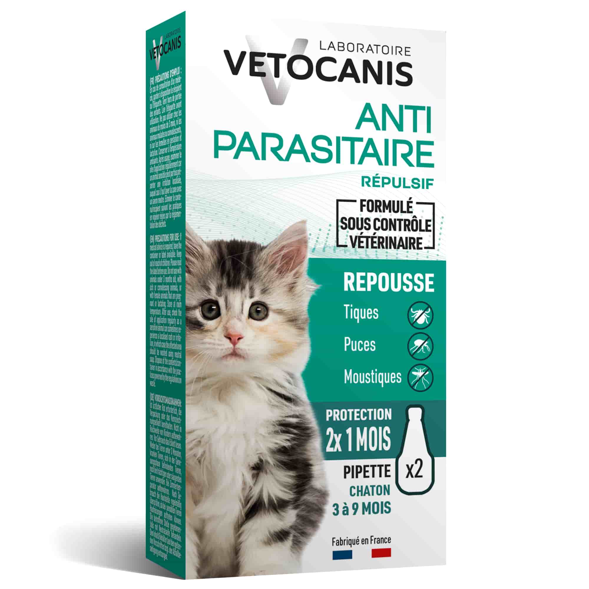 Pipettes anti parasitaire contre tiques, puces et moustiques pour chaton