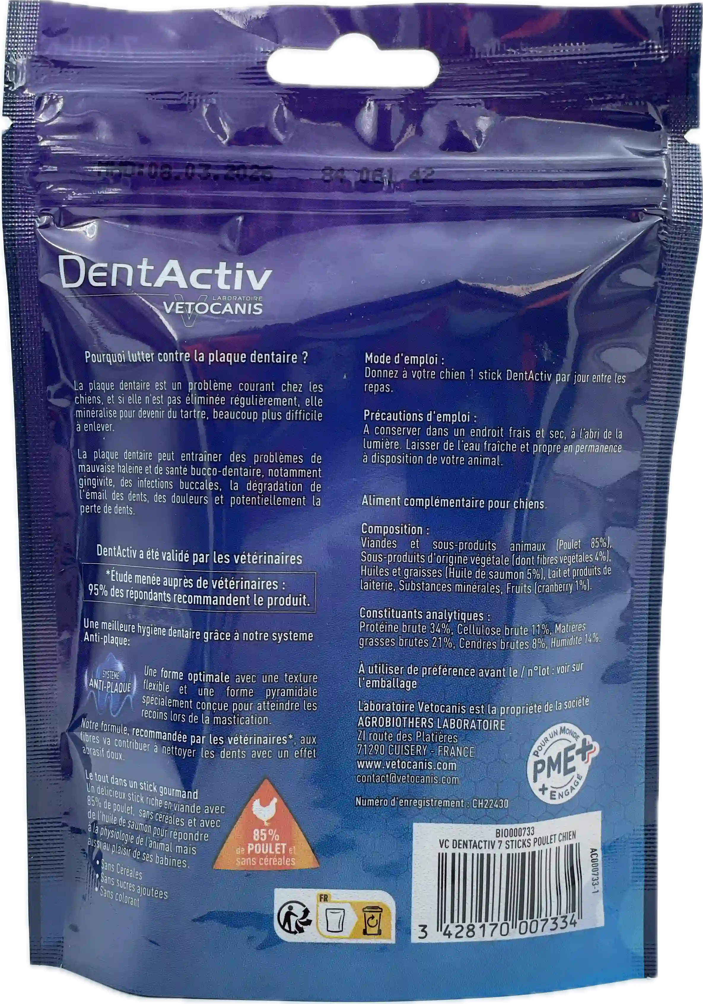 DentActiv Bâtonnets Hygiène Bucco-Dentaire pour Chien 15kg +