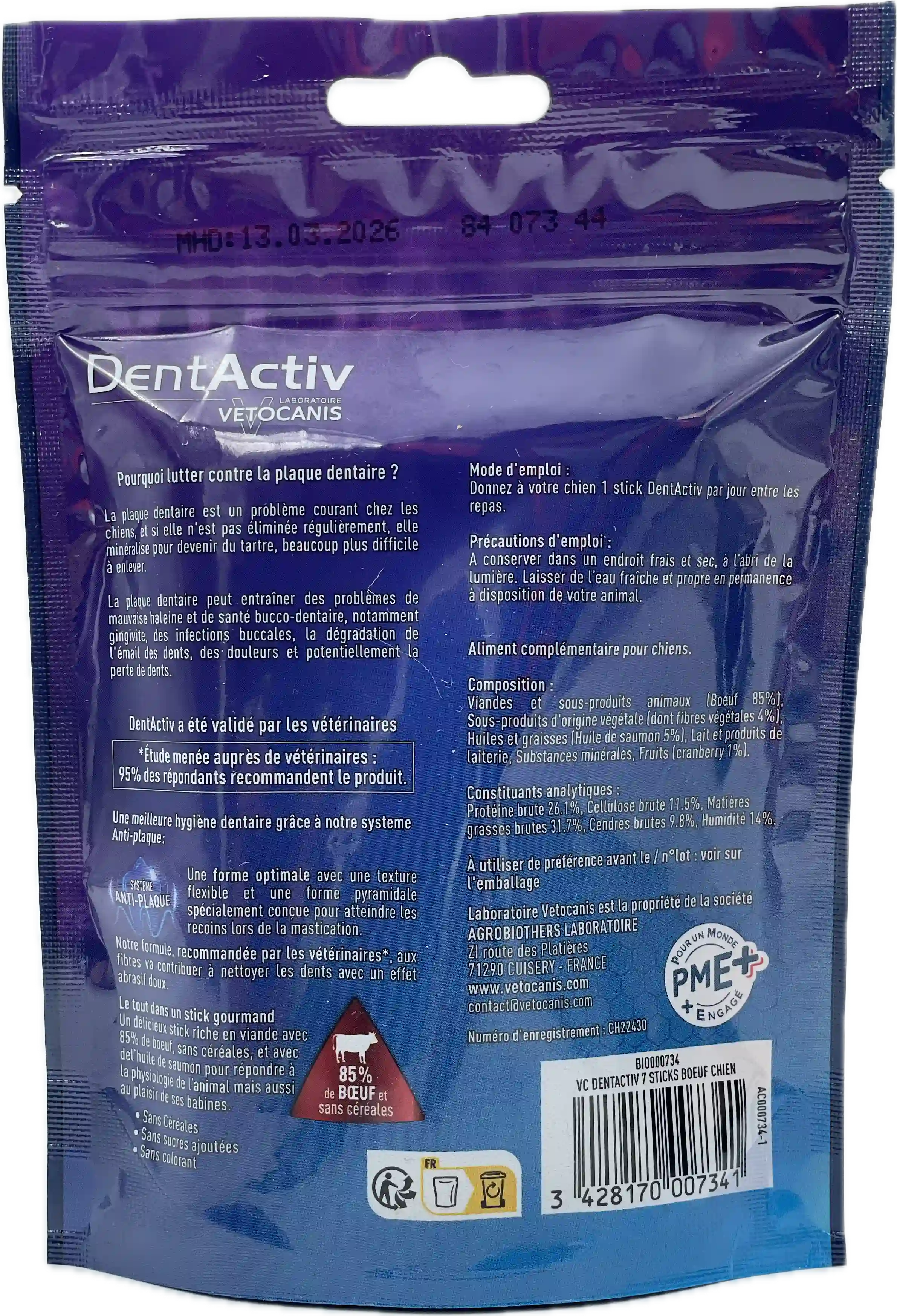 DentActiv Bâtonnets Hygiène Bucco-Dentaire pour Chien 15kg +