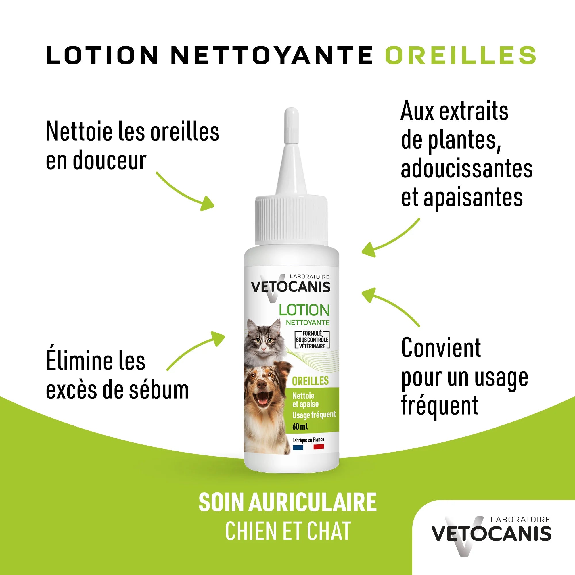 Avantages et composition Lotion nettoyante oreilles pour chien et chat