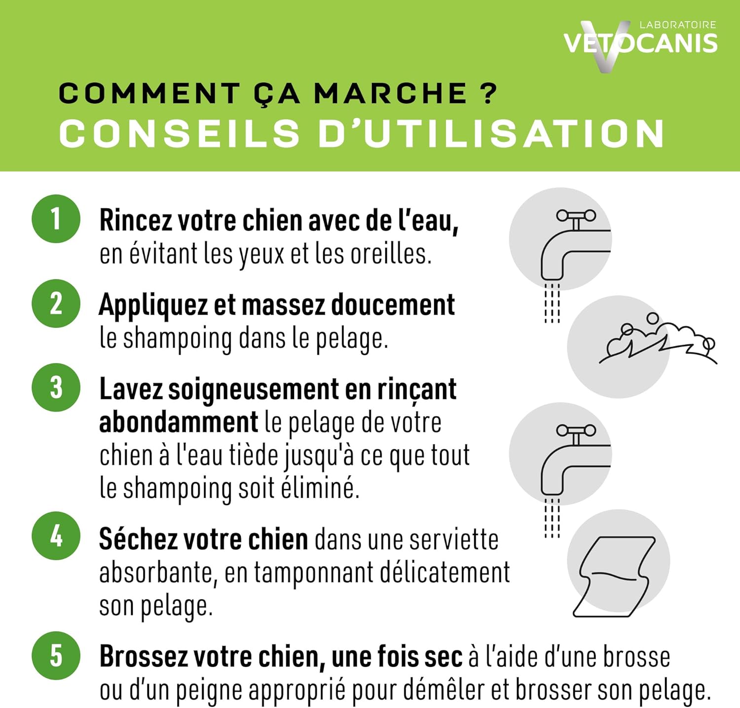 Conseils d'utilisation shampoing anti odeurs pour chien Vetocanis