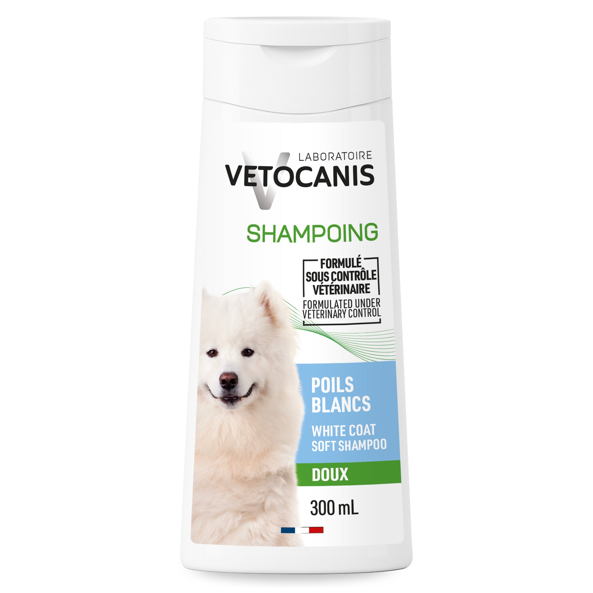 Shampoing doux poils blancs pour chien Vetocanis en anglais