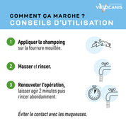 Conseils d'utilisation du shampoing doux poils blancs pour chien Vetocanis