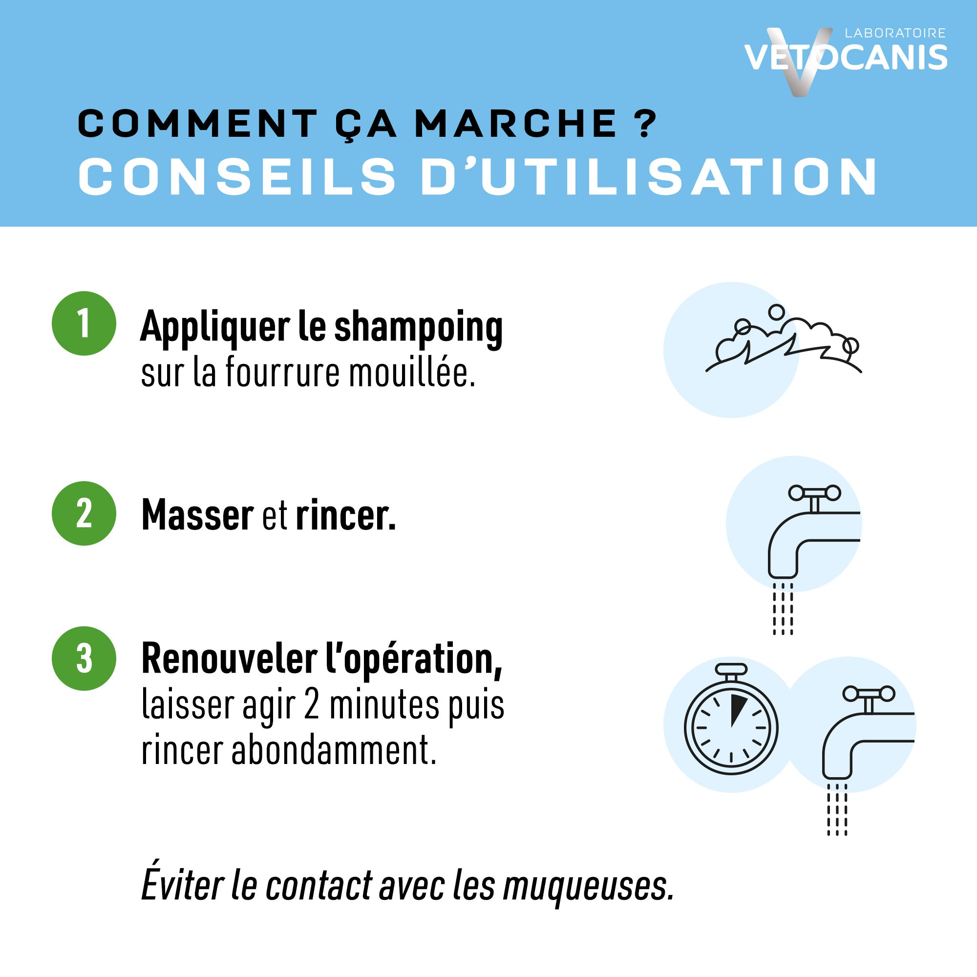 Conseils d'utilisation du shampoing doux poils blancs pour chien Vetocanis