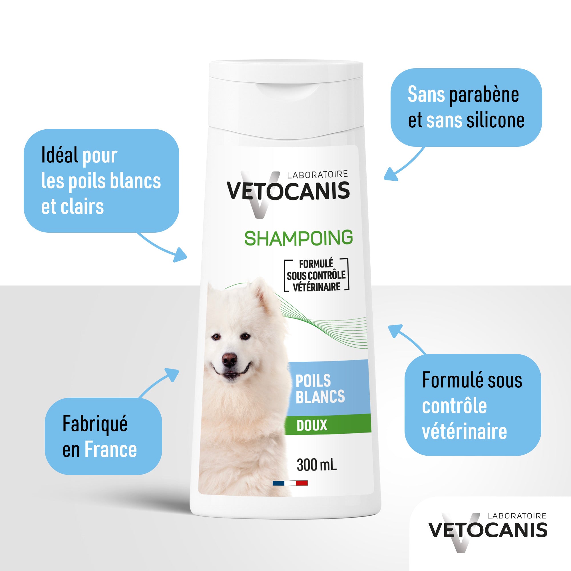 Bienfaits et avantages Shampoing doux poils blancs pour chien Vetocanis