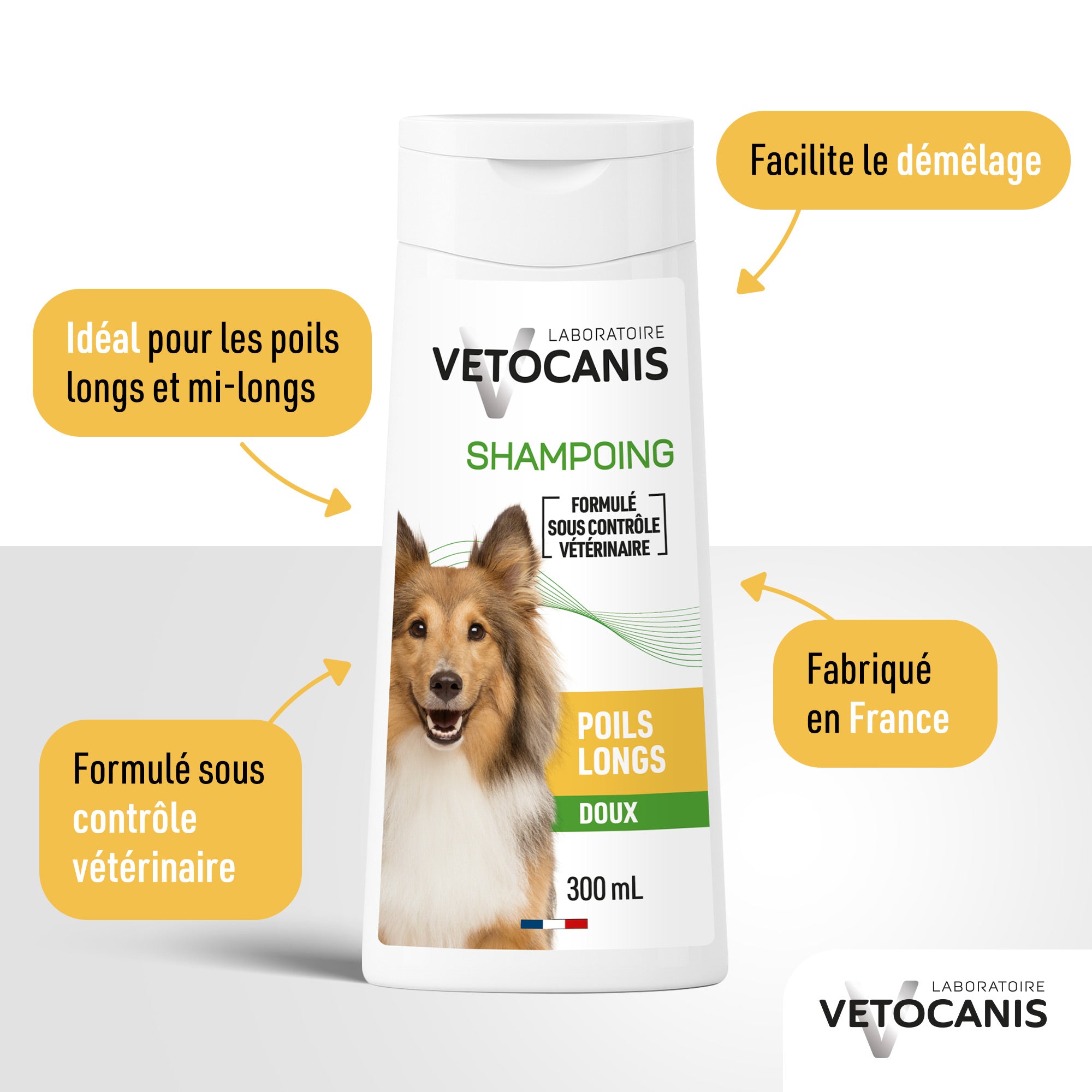 Bienfaits et avantages du shampoing doux poils longs pour chien Vetocanis 