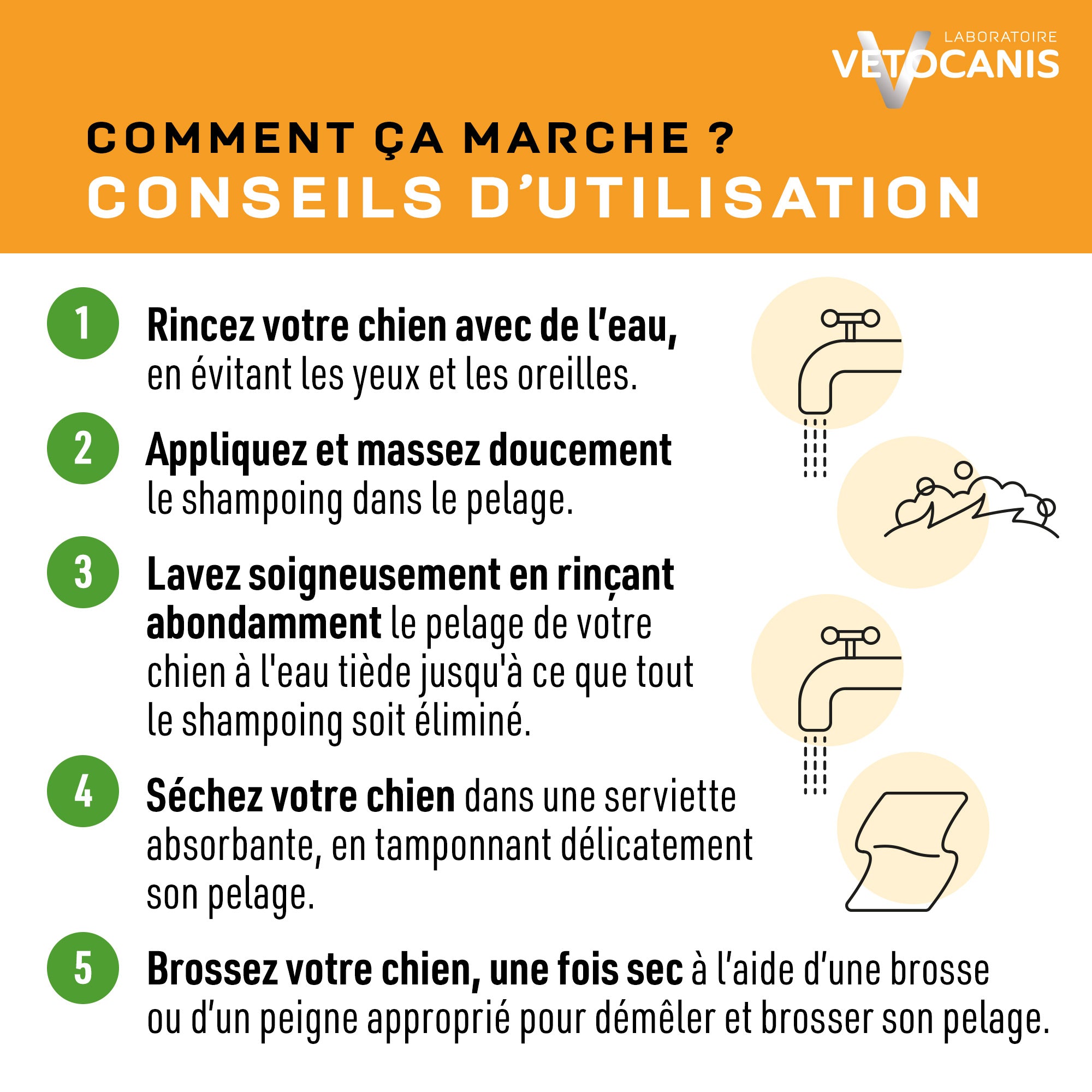Conseils d'utilisation du shampoing doux pour chien aux poils courts Vetocanis