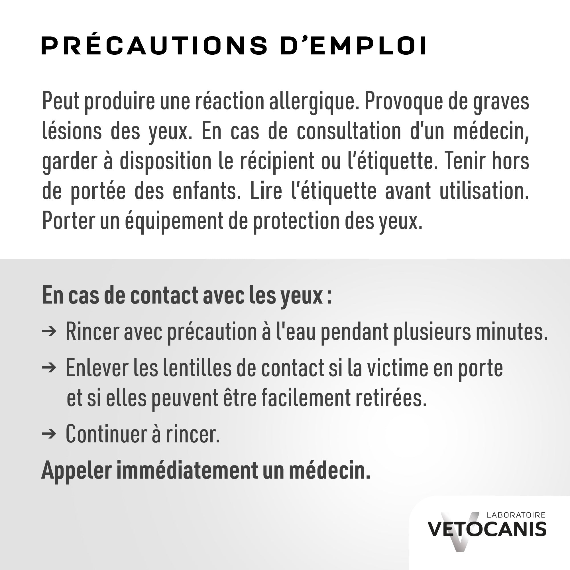 Précautions d'emploi du shampoing doux usage fréquent pour chien Vetocanis