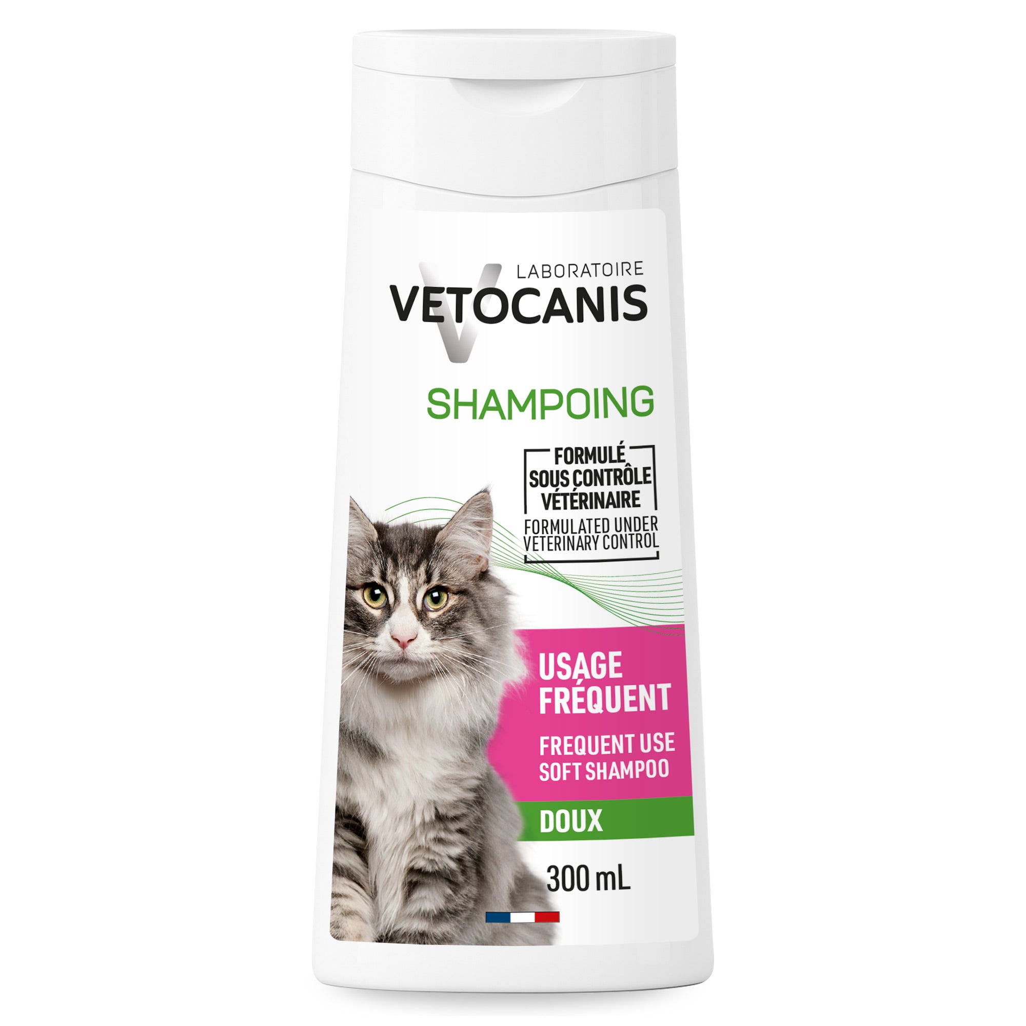 Shampoing doux usage fréquent pour chat Vetocanis en anglais