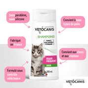 Bienfaits et avantages du shampoing doux usage fréquent pour chat Vetocanis 