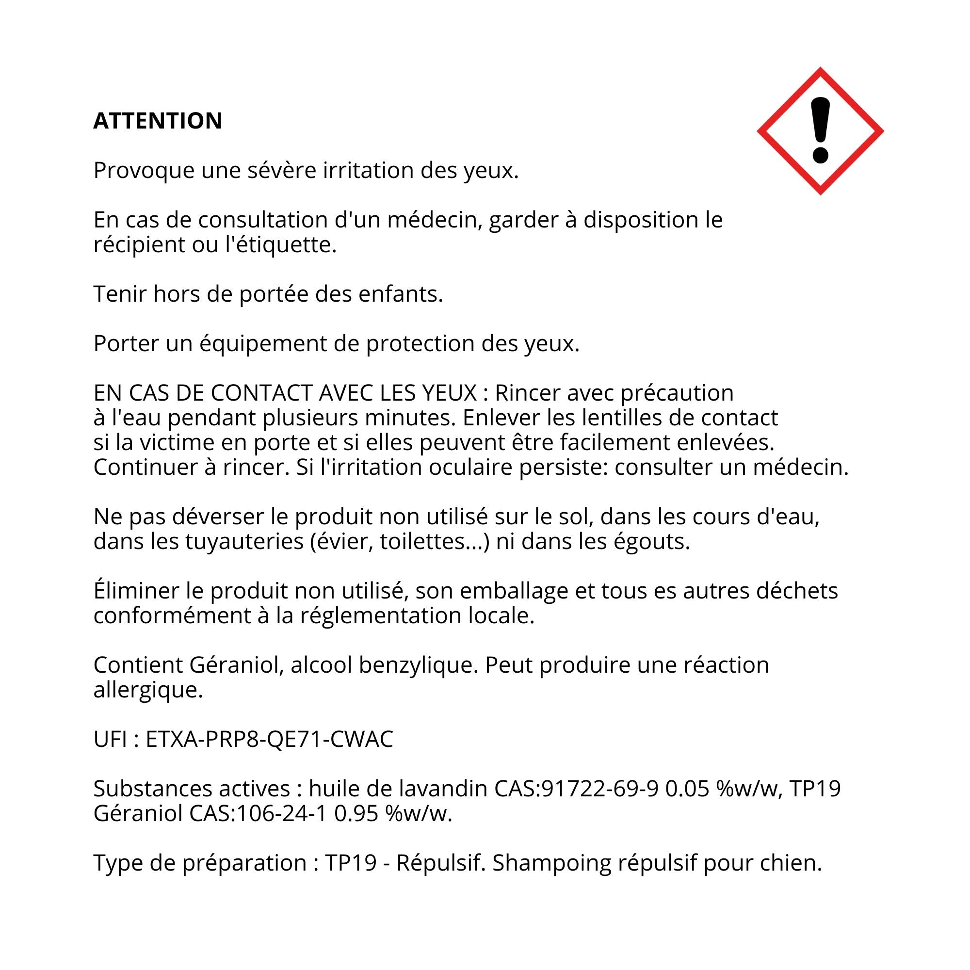 précautions d'emploi shampoing antiparasitaire chien
