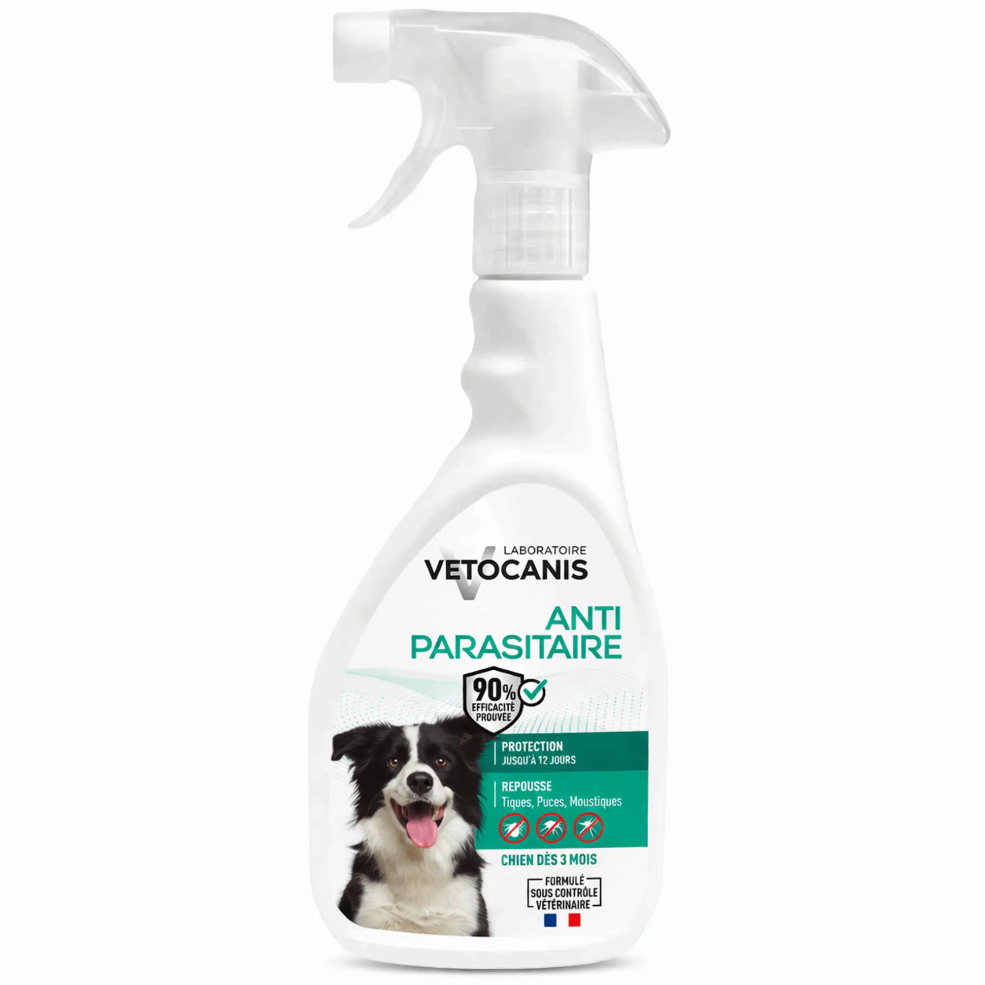 Spray sans rinçage anti-puces, anti-tiques et anti-moustiques pour chien 