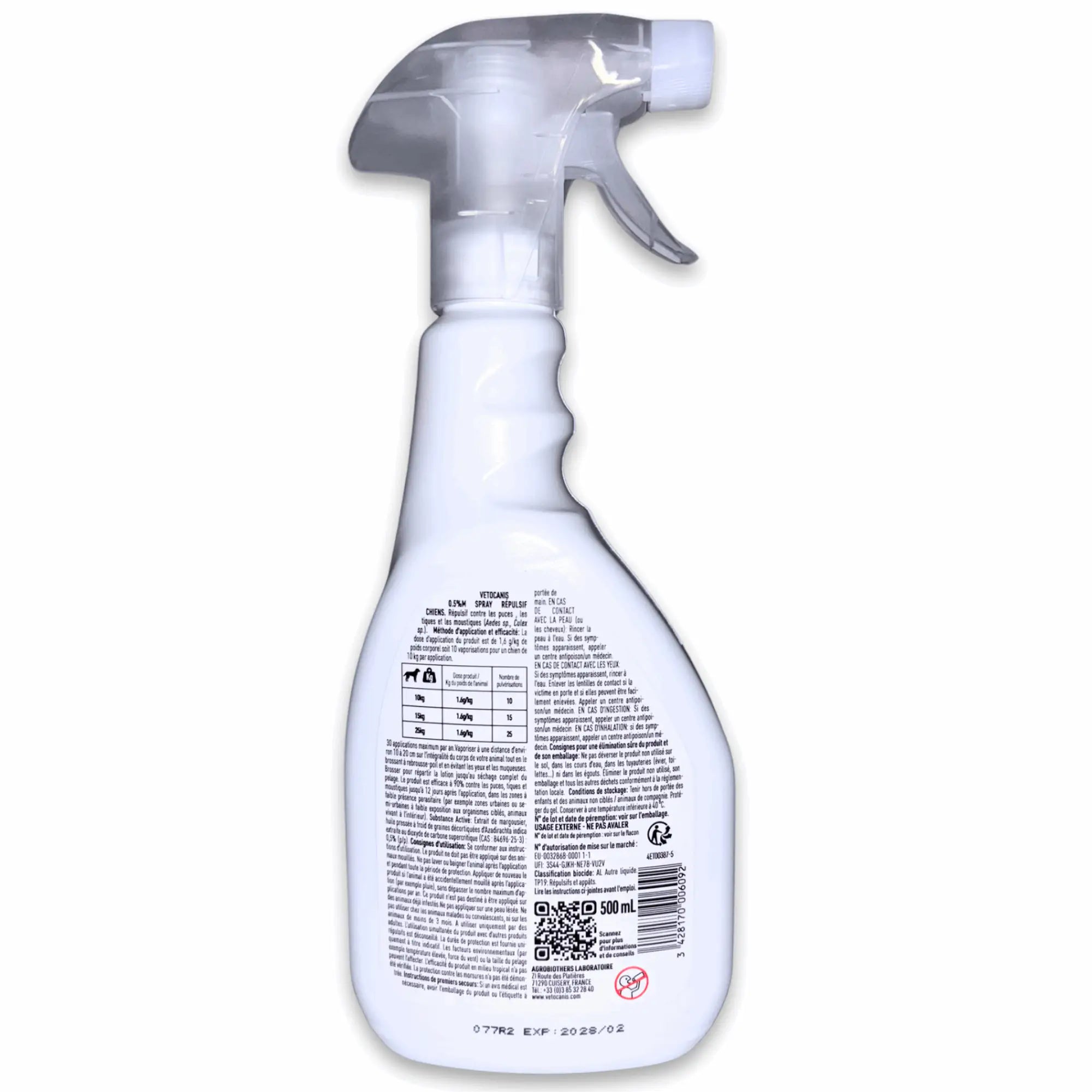 Spray antiparasitaire chien infos arrière produit