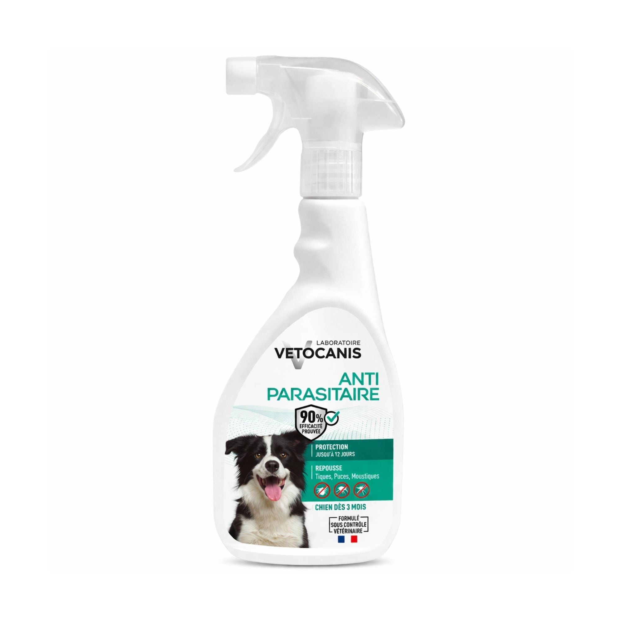Spray sans rinçage anti-puces, anti-tiques et anti-moustiques pour chien 