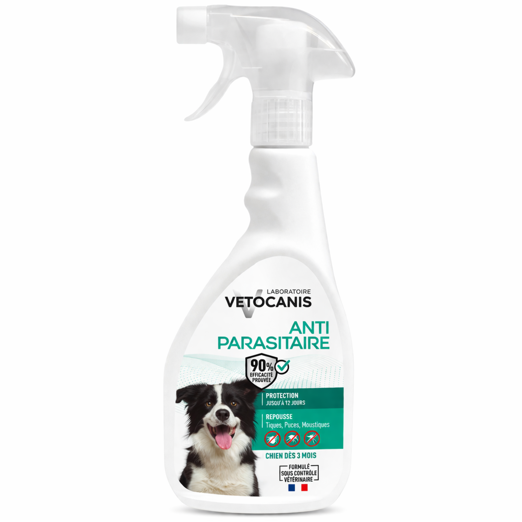 Spray sans rinçage anti-puces, anti-tiques et anti-moustiques pour chien 