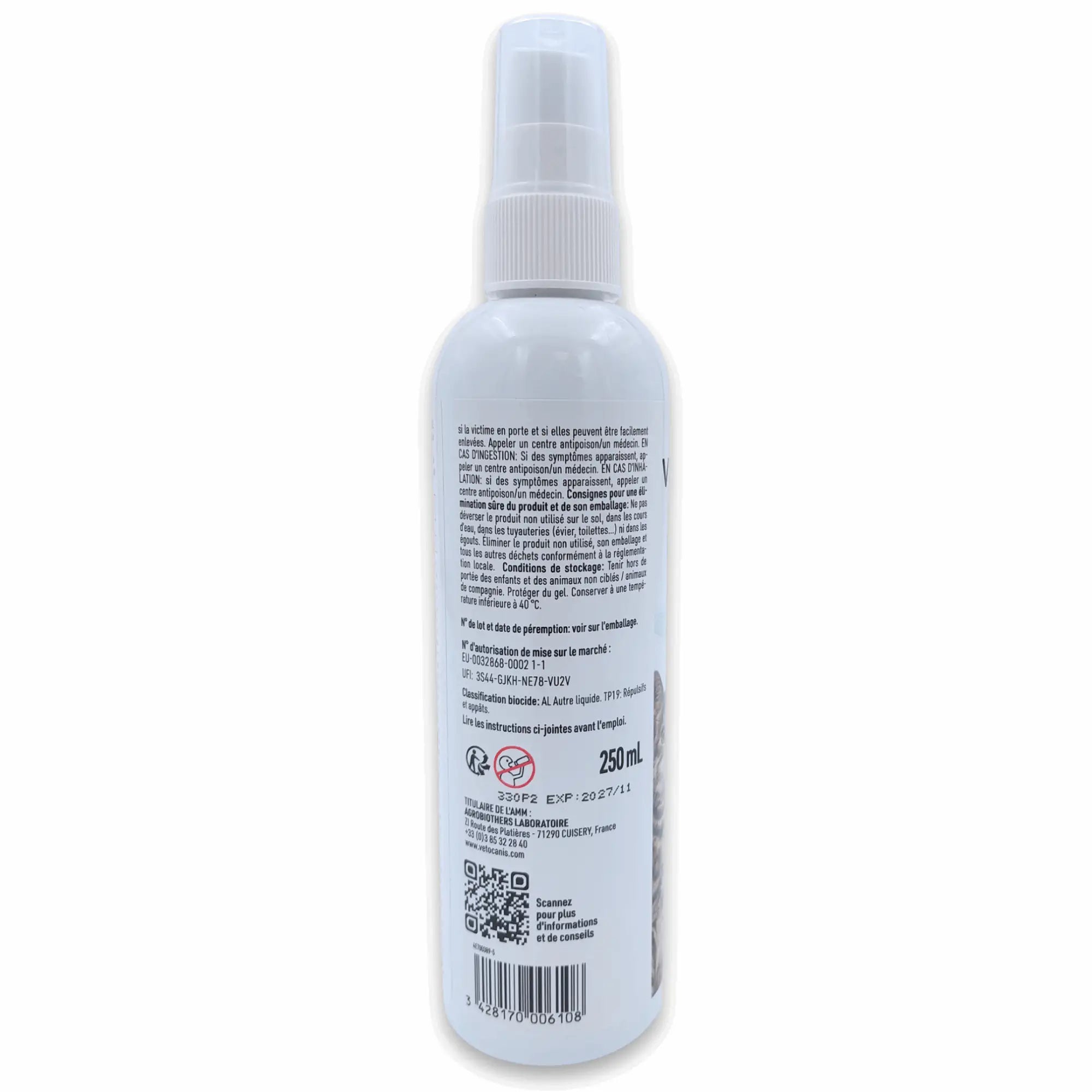 informations importantes arrière produit Spray antiparasitaire pour chat