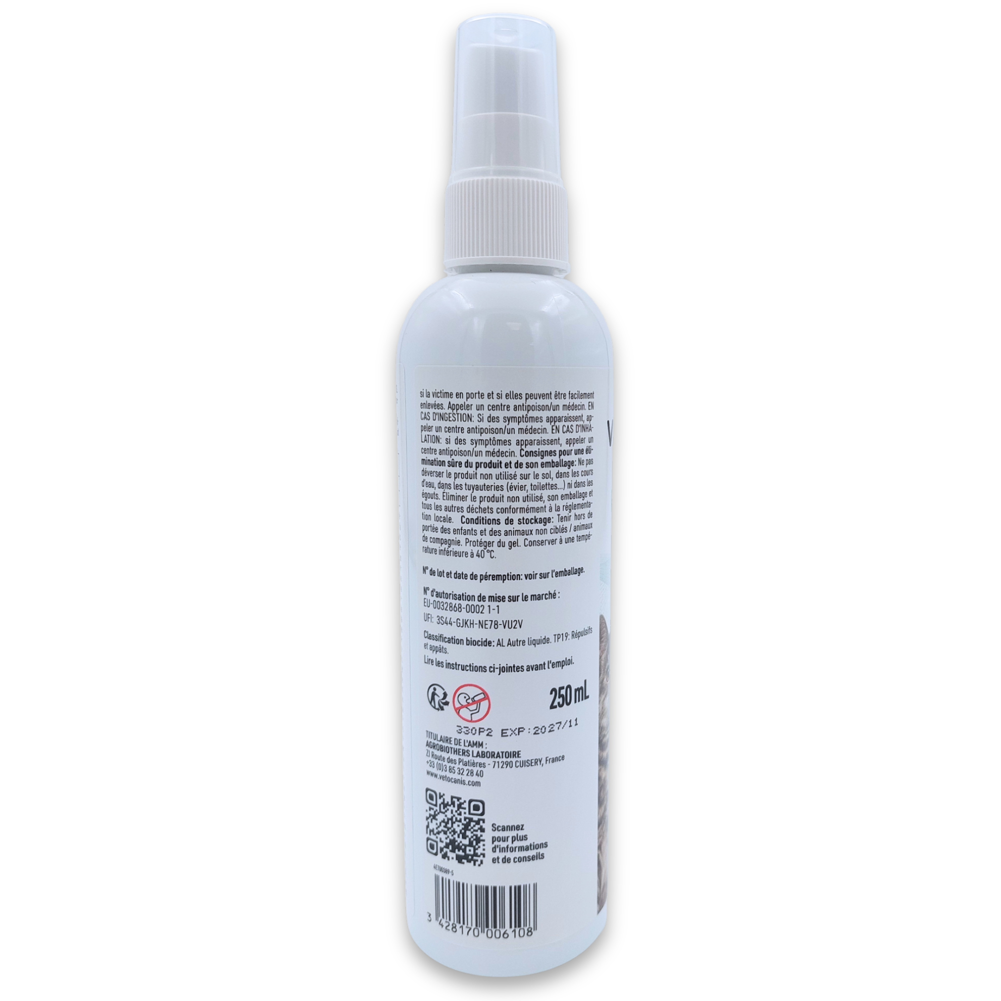 informations importantes arrière produit Spray antiparasitaire pour chat