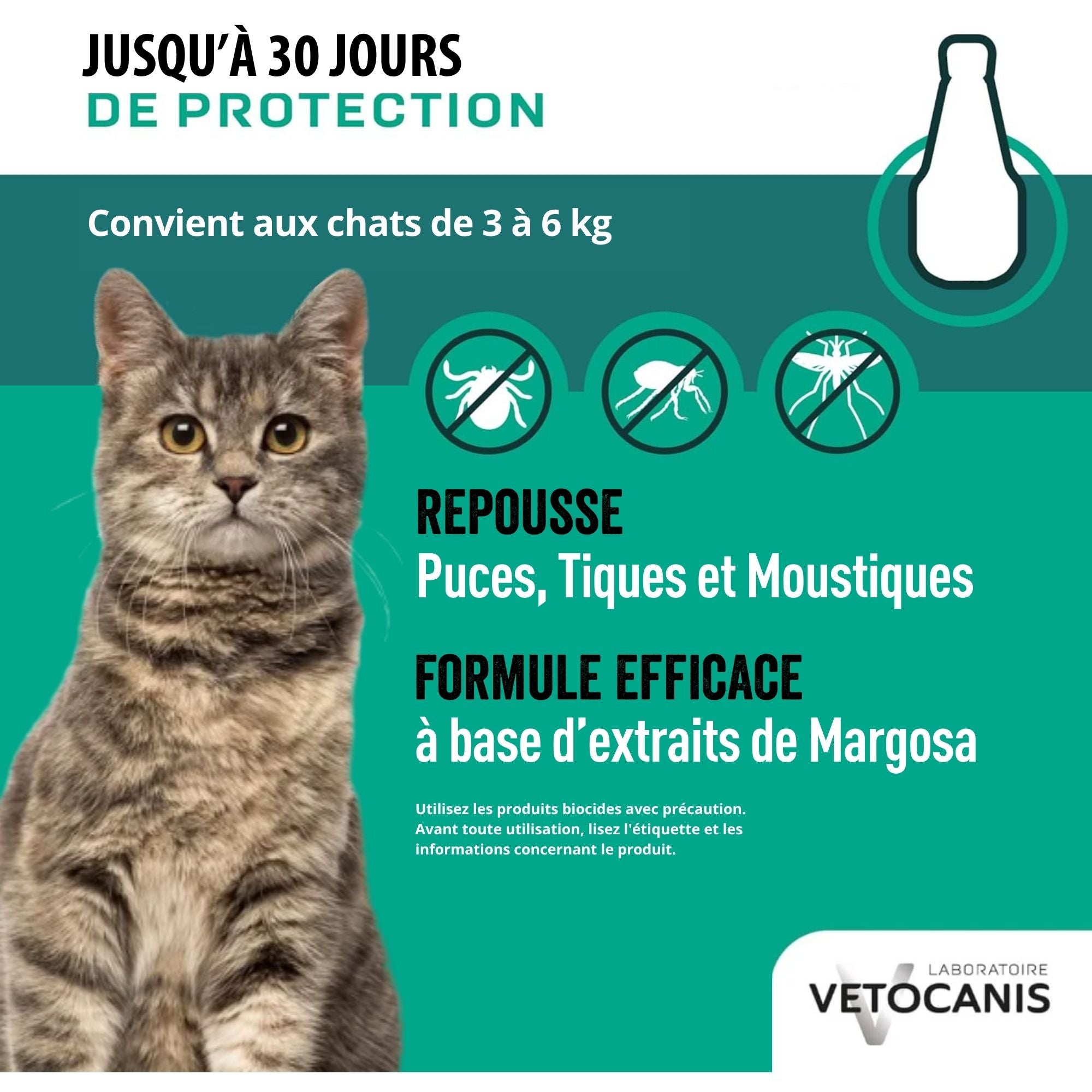 Pipettes antiparasitaires protection pour chat de 3 à 6 kg