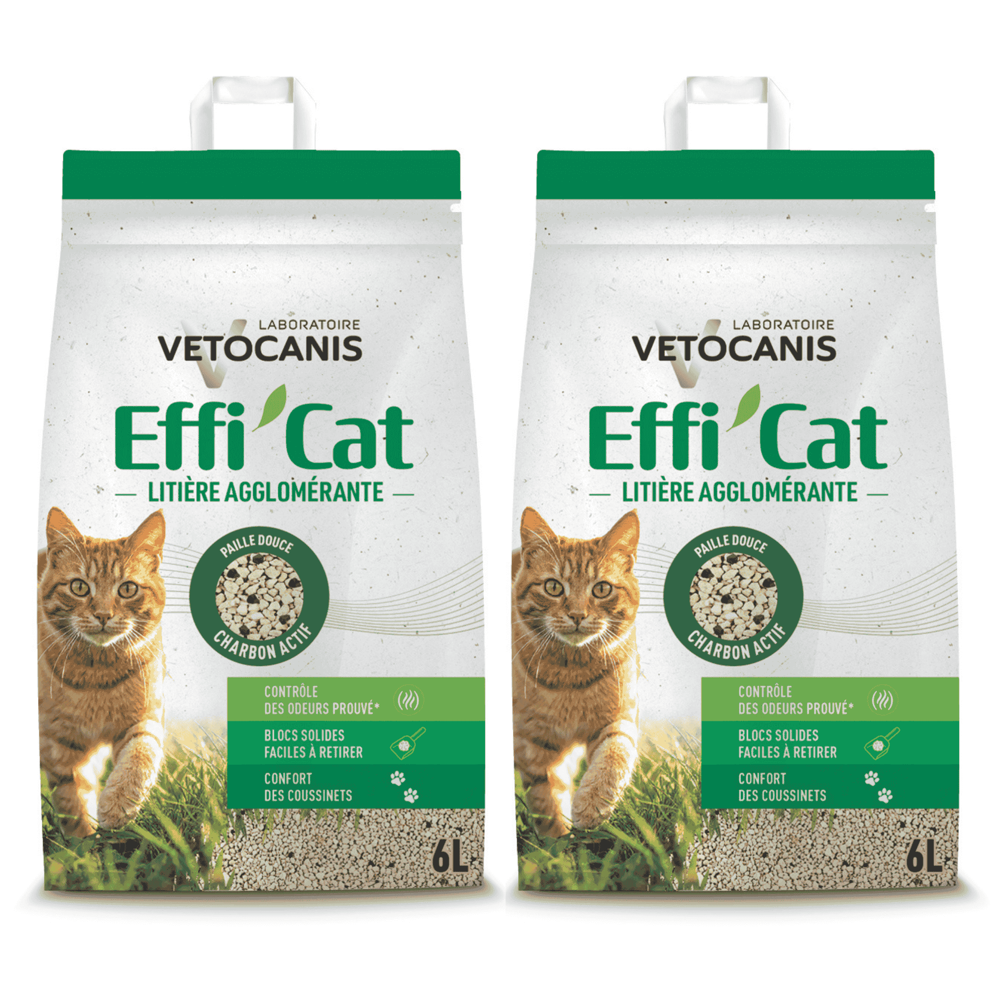 Litière agglomérante au Charbon Actif lot de 2