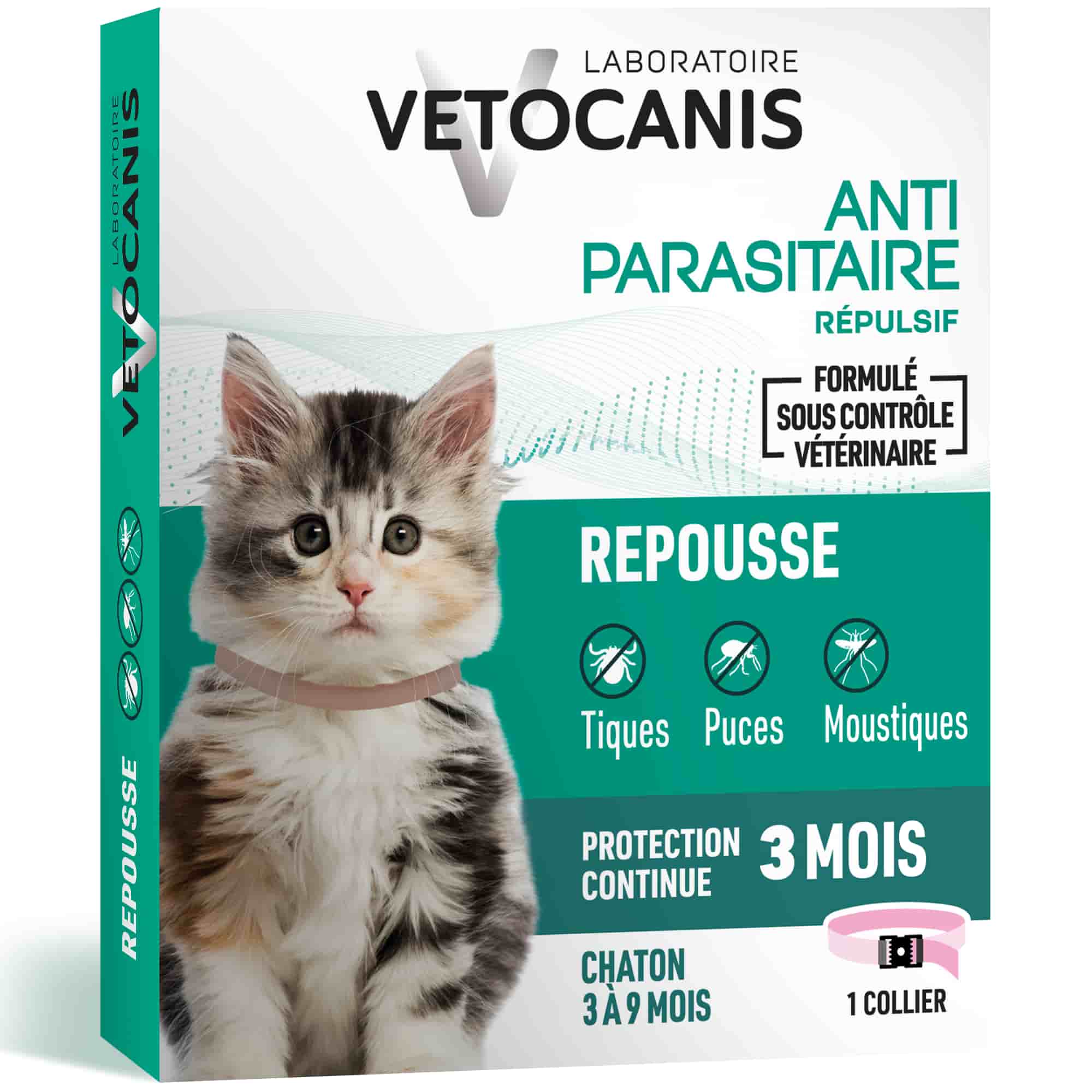 Collier Anti-Puces Anti-Tiques Répulsif Anti-Moustique pour Chaton avec une protection continue de 3 mois