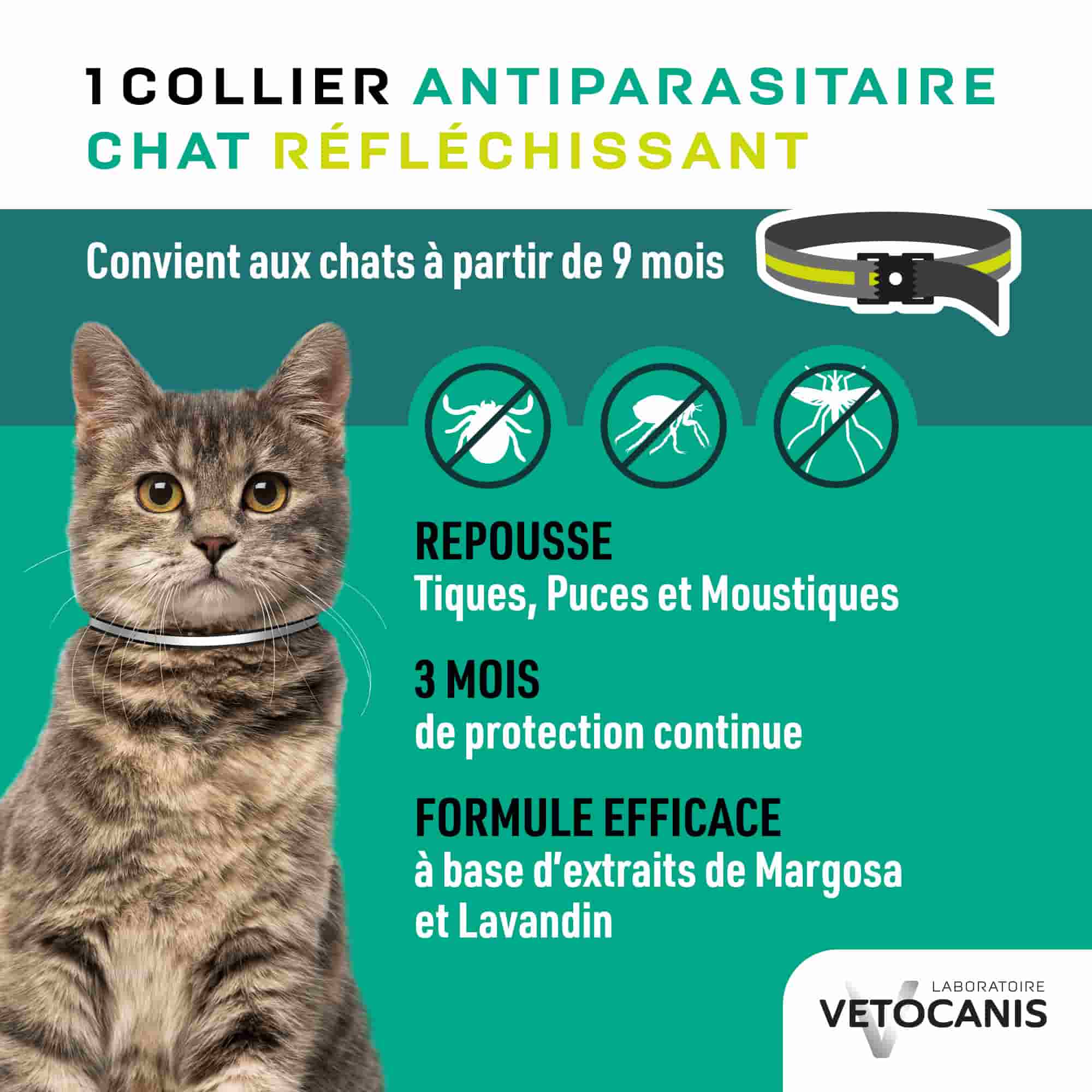 Collier Anti parasitaire réléchissant pour chat
