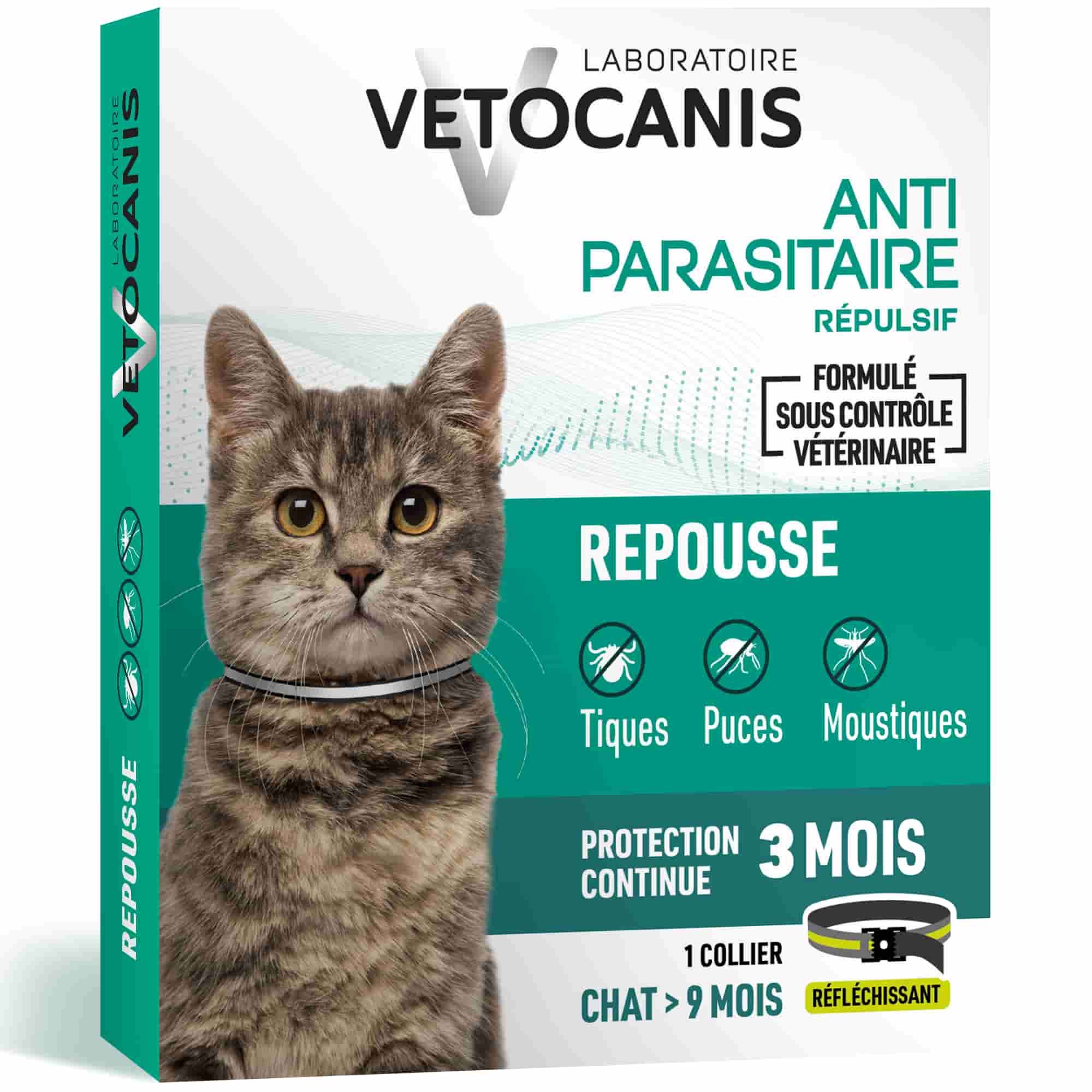 Collier Anti parasitaire réfléchissant répulsif pour chat