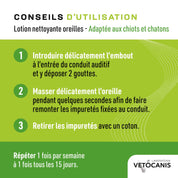 Conseils d'utilisation lotion nettoyante oreilles chien chat chiot et chaton