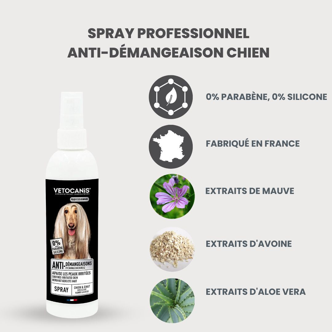 Spray Professionnel Anti-Démangeaison Chien vetocanis composition
