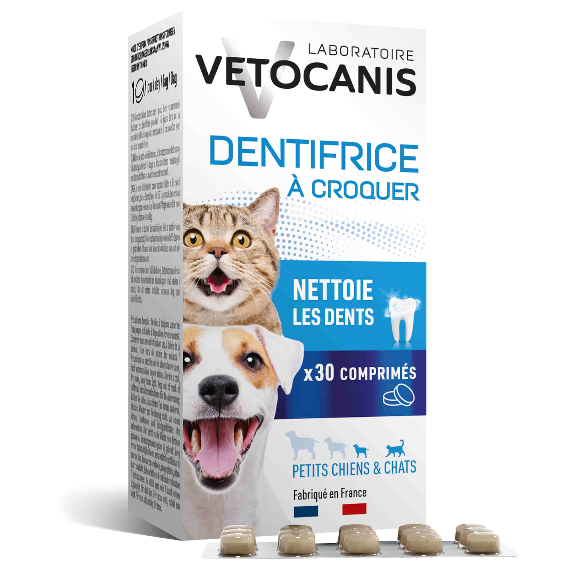 Dentifrice à croquer en comprimés pour petits chiens et chats 