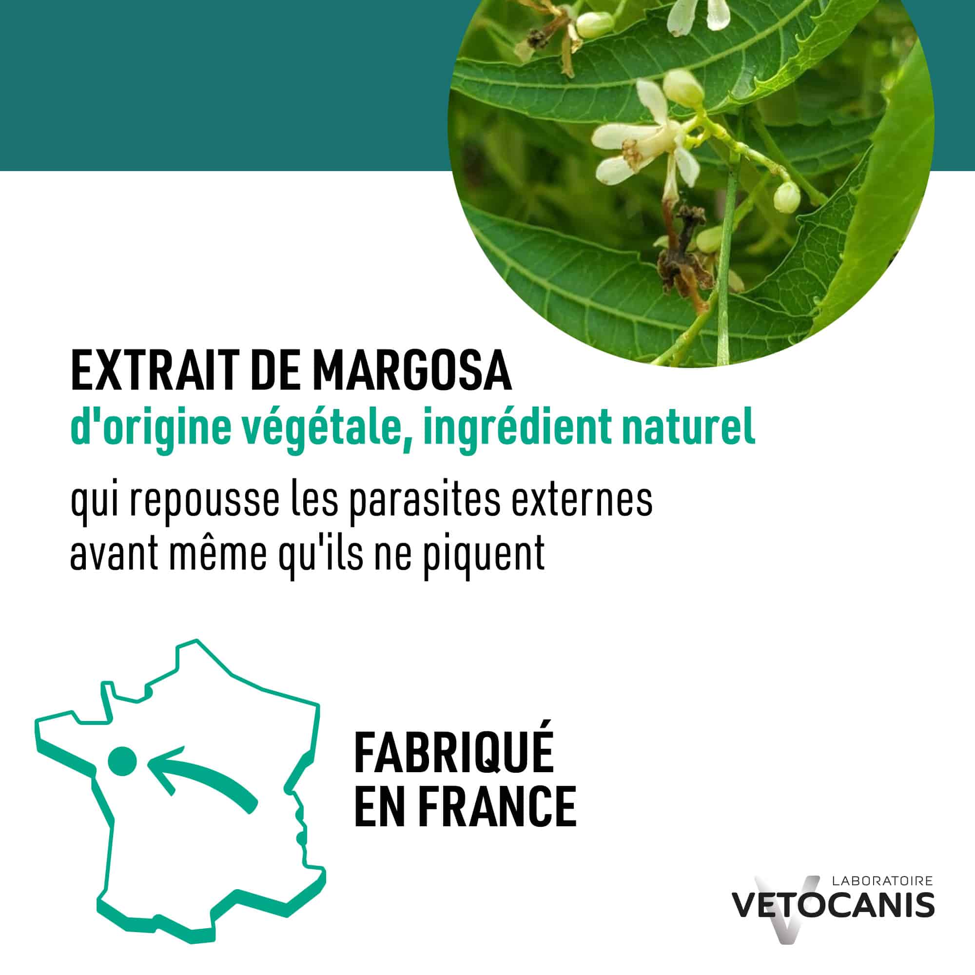 Produit avec extrait de margosa d'origine végétale, ingrédient naturel, fabriqué en France