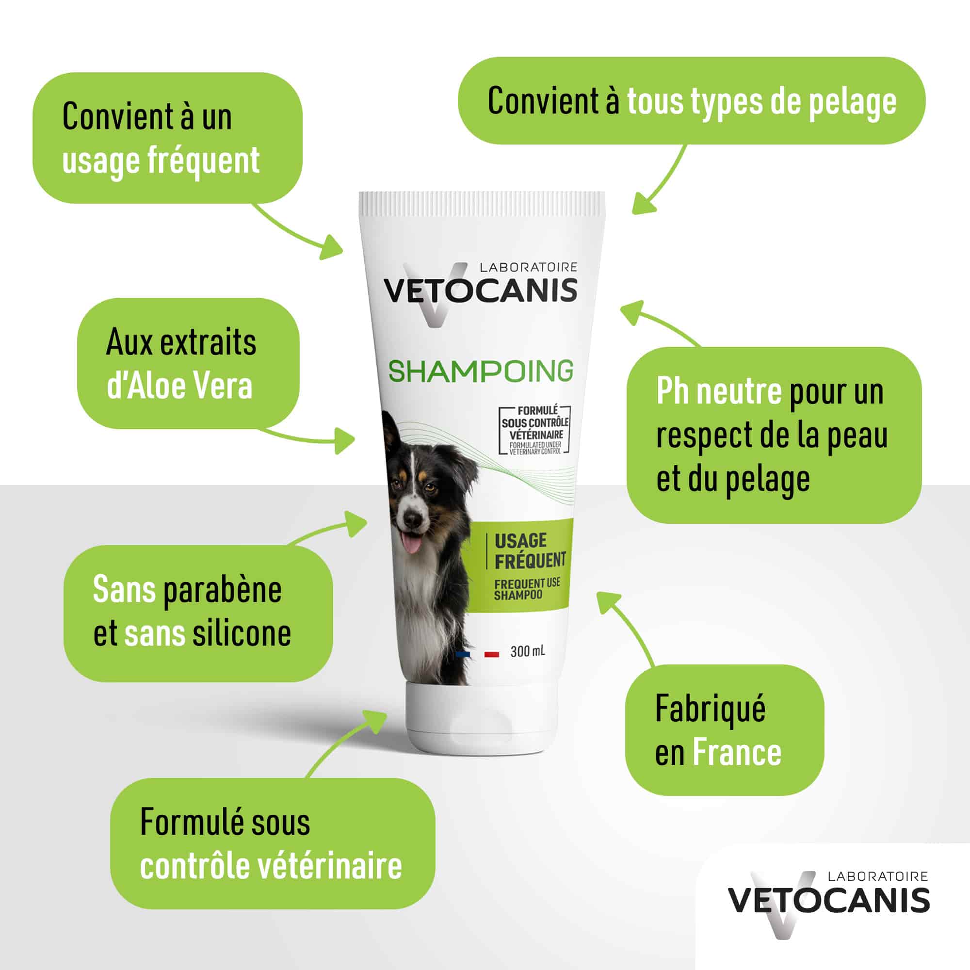 Shampoing Usage Fréquent pour Chien à l'Aloe Vera caractéristiques avantages