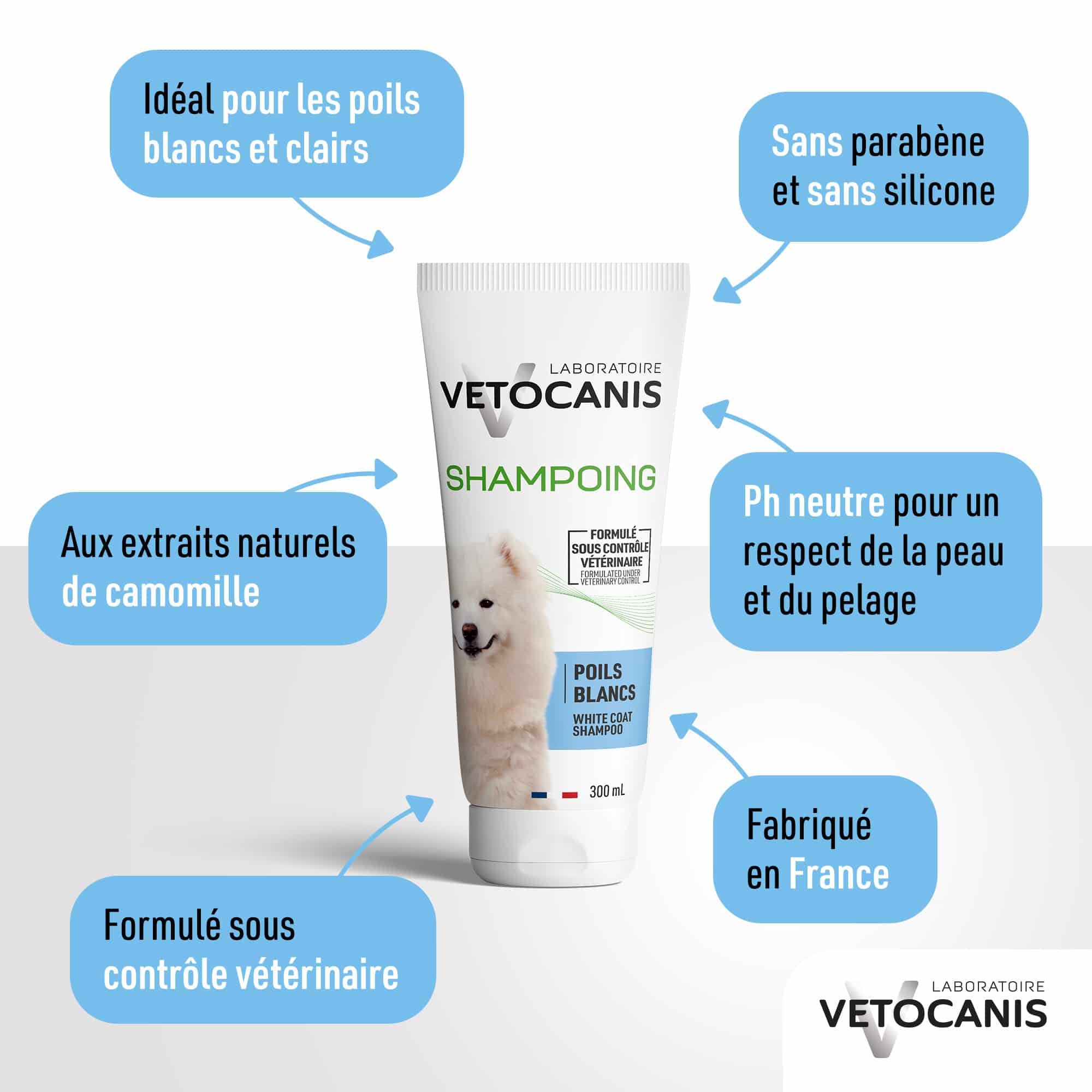 Shampoing poils clairs blancs caractéristiques