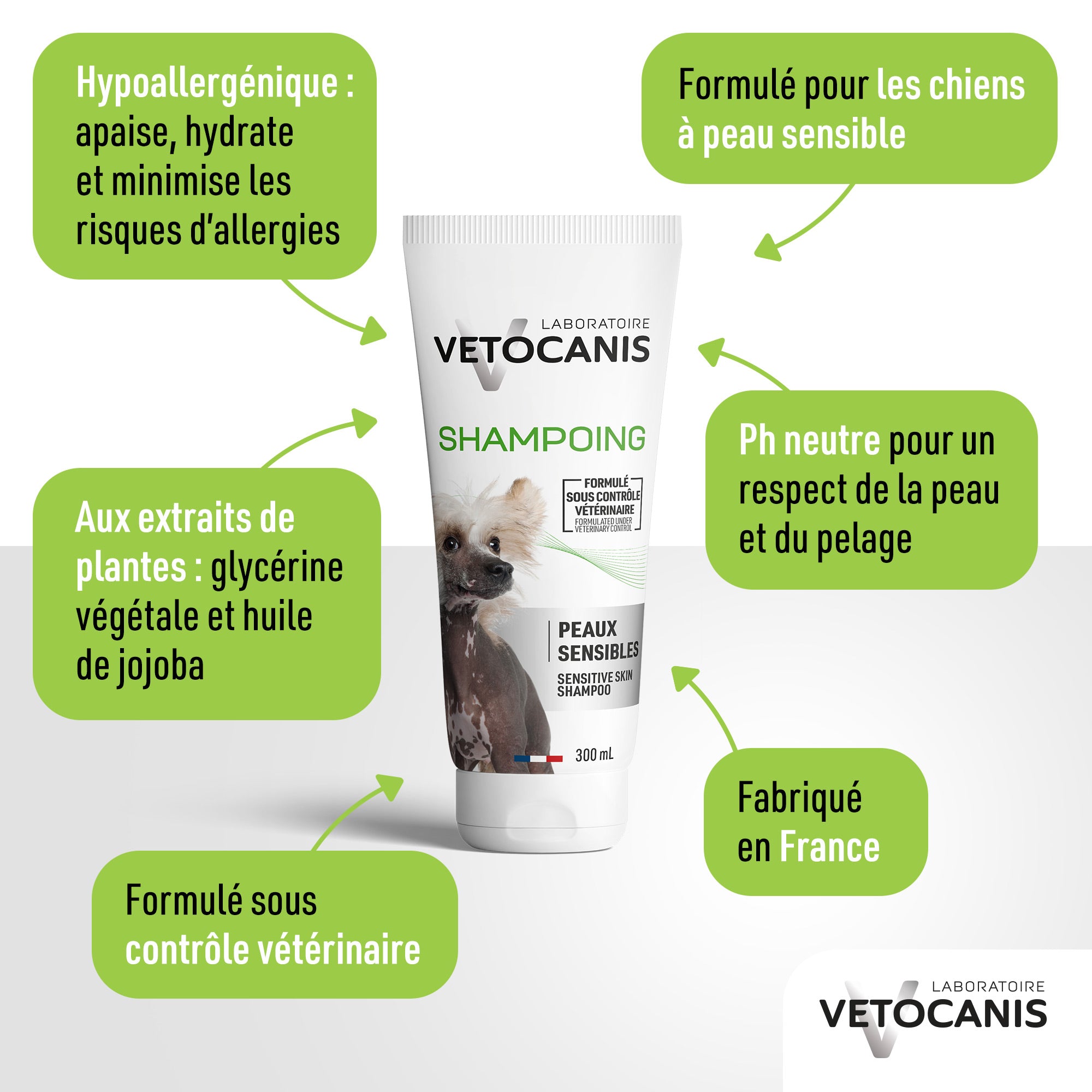 shampoing spécial peaux sensibles hypoallergéniques chien 