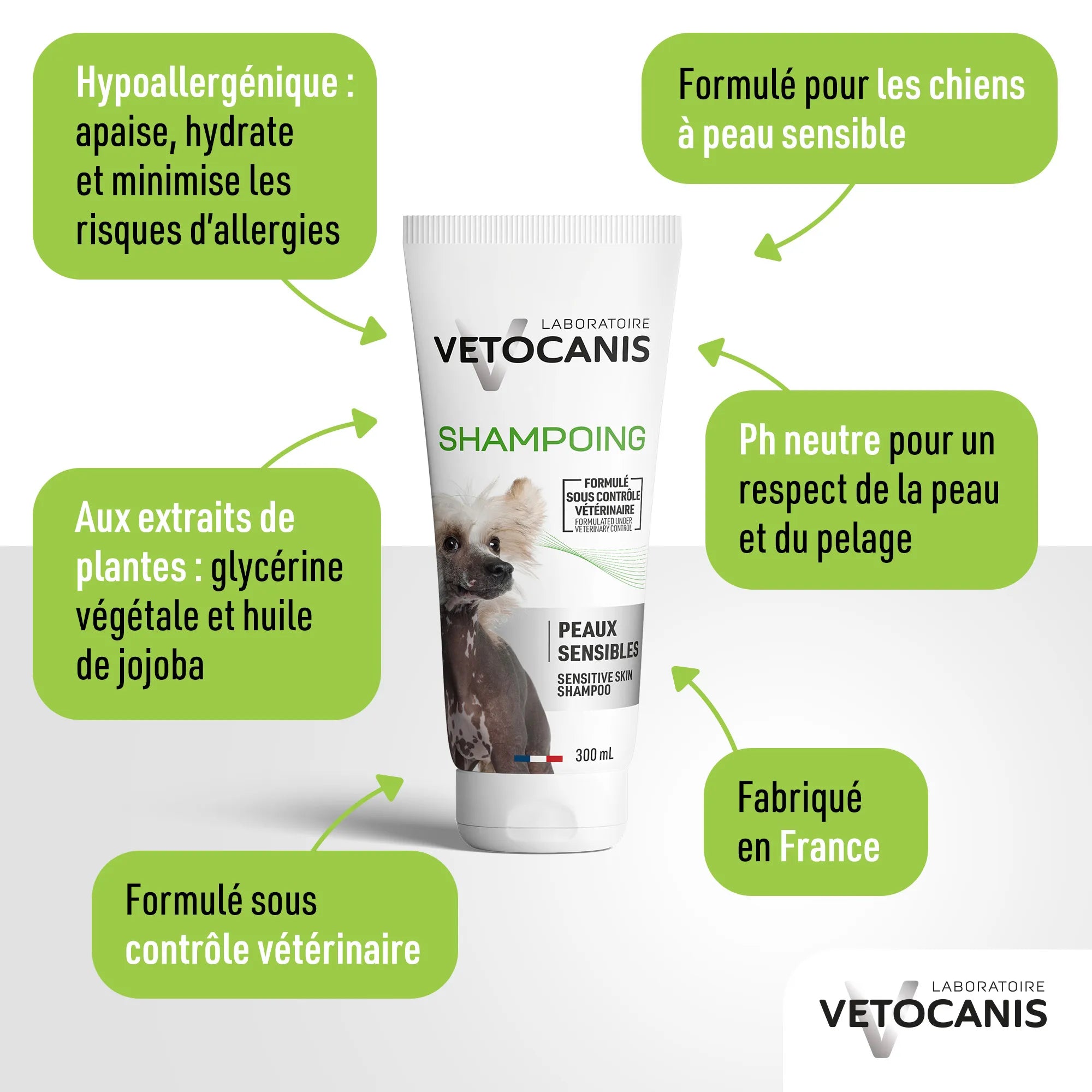 shampoing spécial peaux sensibles hypoallergéniques chien 