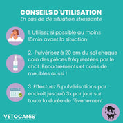 Conseils utilisation spray apaisant chat Vetocanis en cas de situation stressante