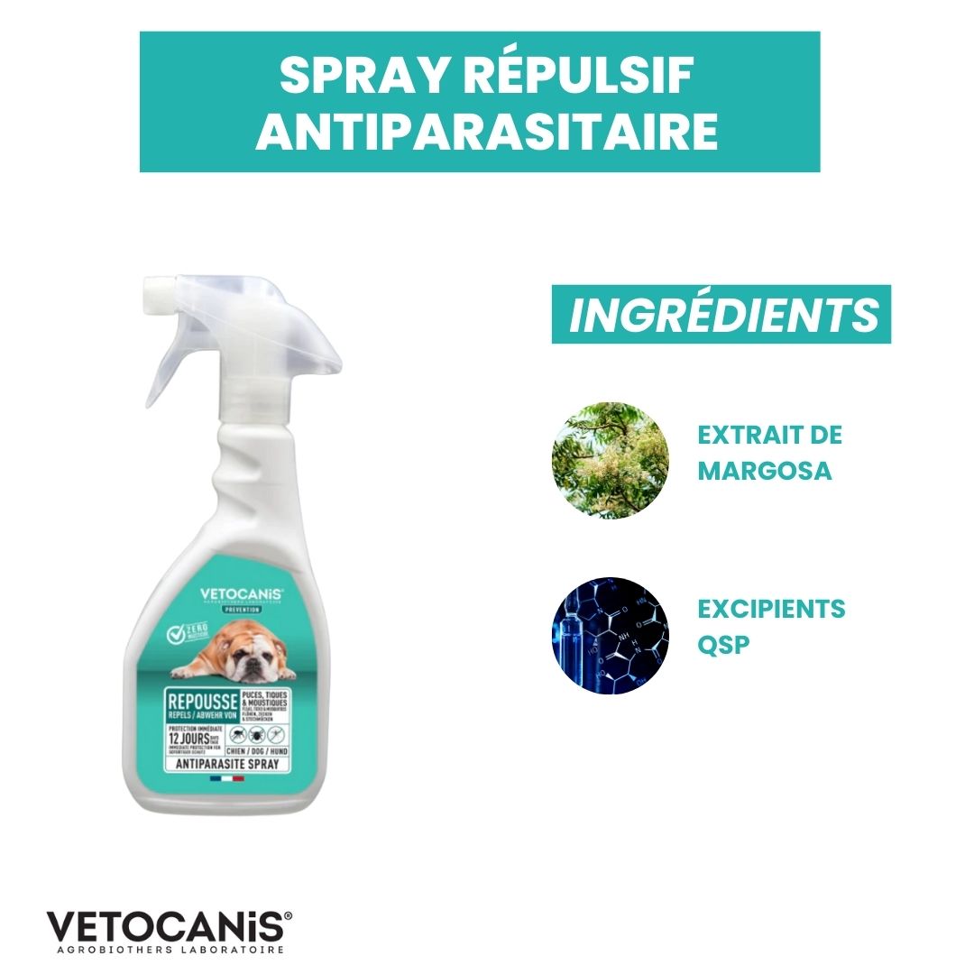 Spray Antiparasitaire Répulsif pour Chien 500ml