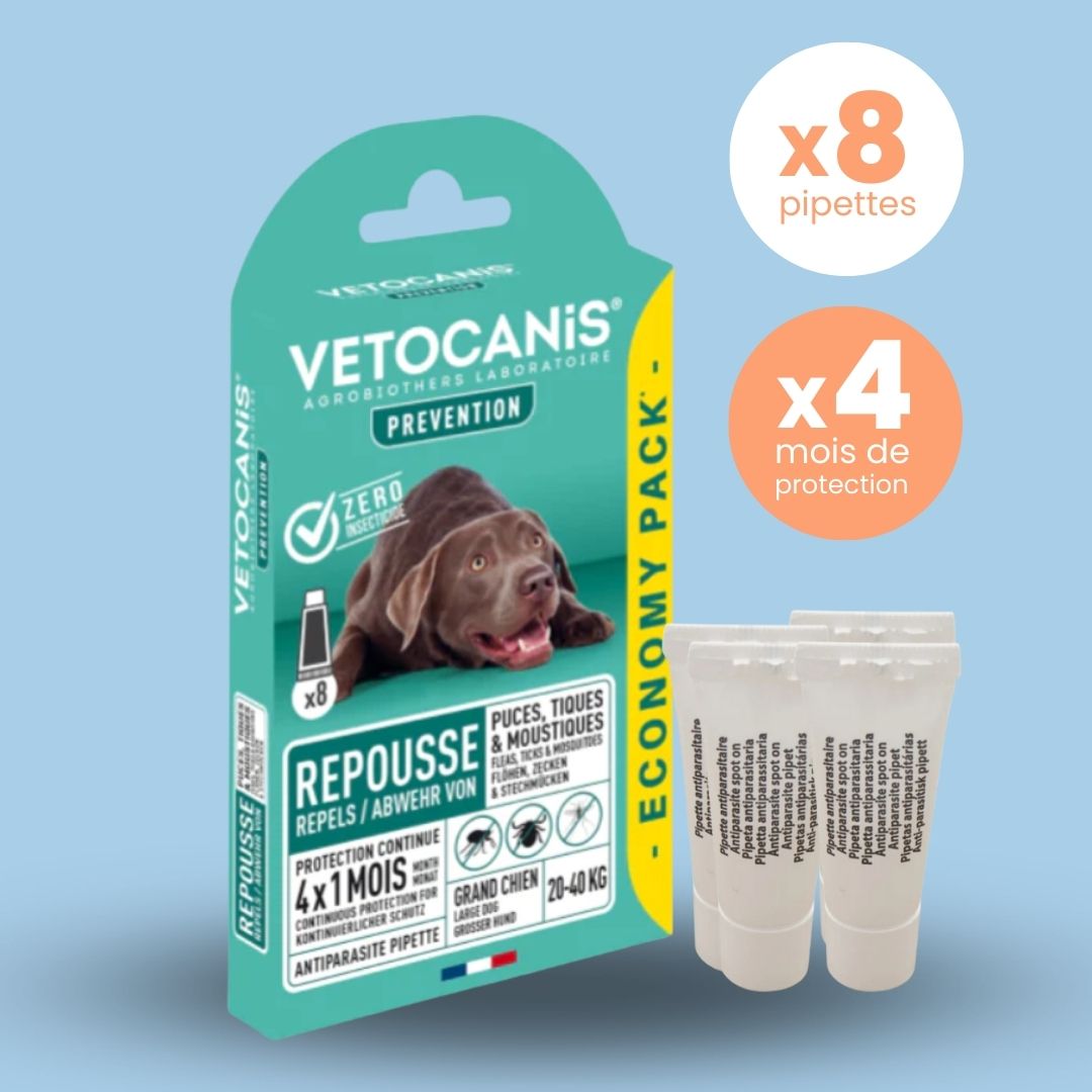 Vetocanis - Action Duo Pipette Anti-Puces Anti-Tiques Chien - Traitement et  Protection Antiparasitaire Chien Moyen 10-20 kg et Habitat - Pack de 2  pipettes : : Animalerie