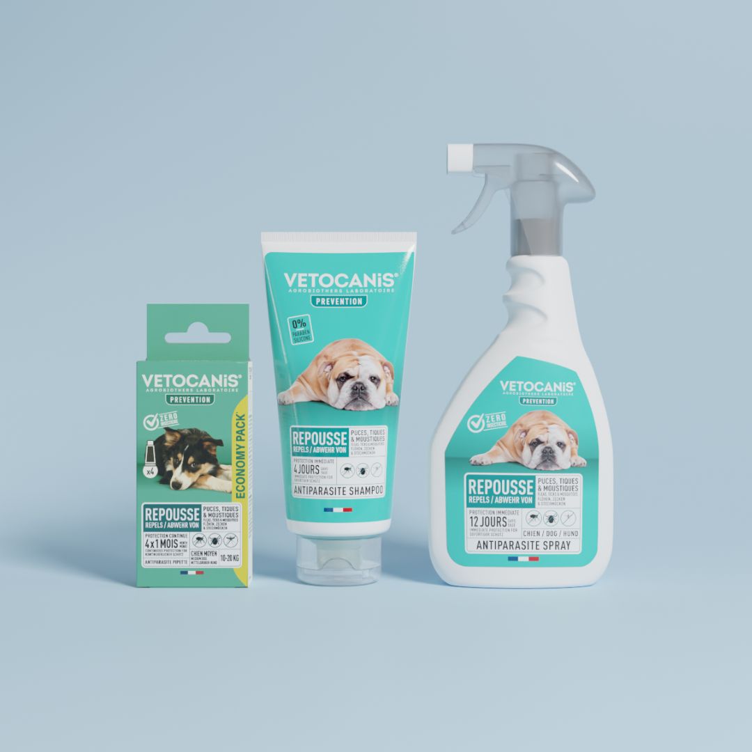 kit pack 3 produits antiparasitaires externes chien Vetocanis