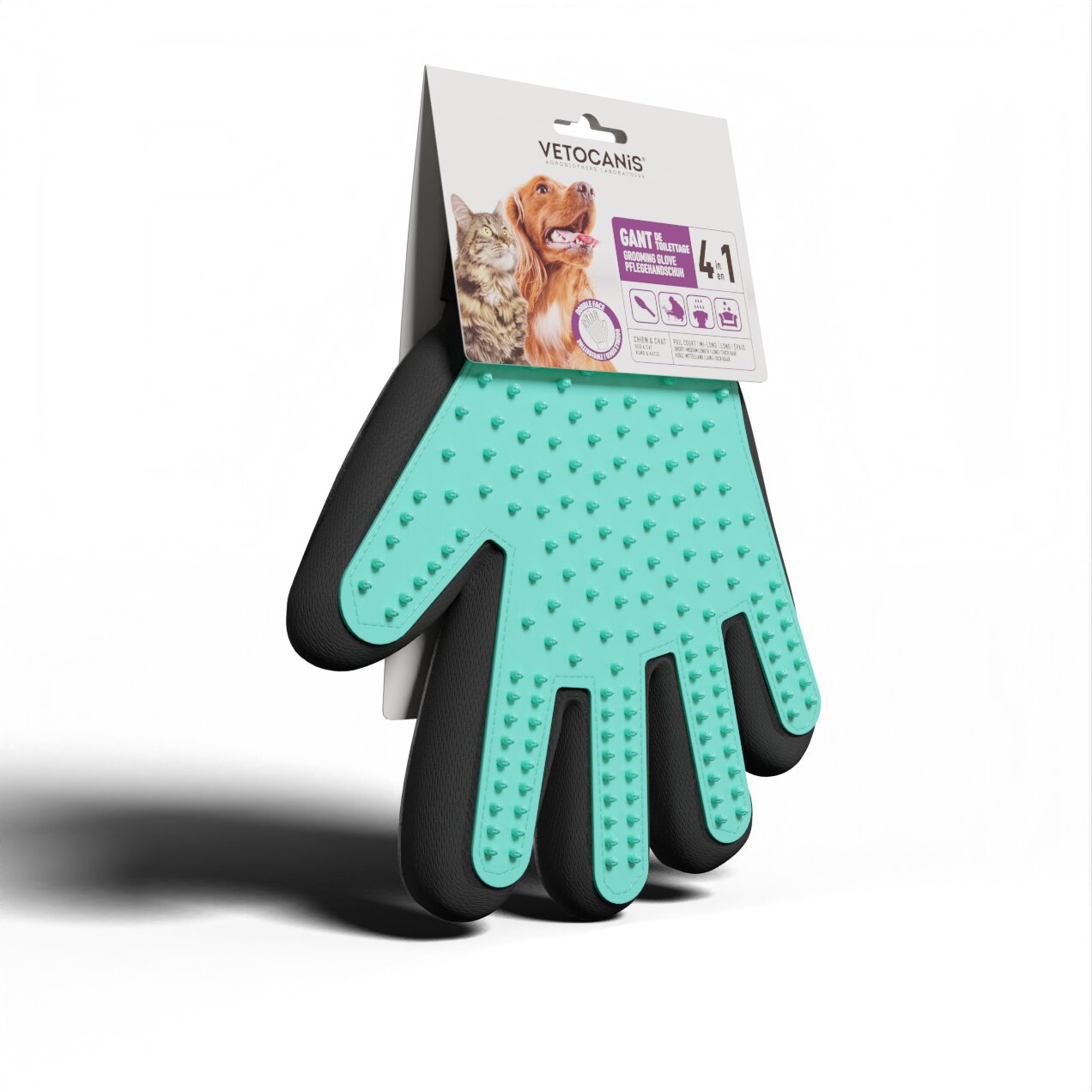 Gant de Toilettage en Silicone 4en1 pour Chien et Chat - vetocanis