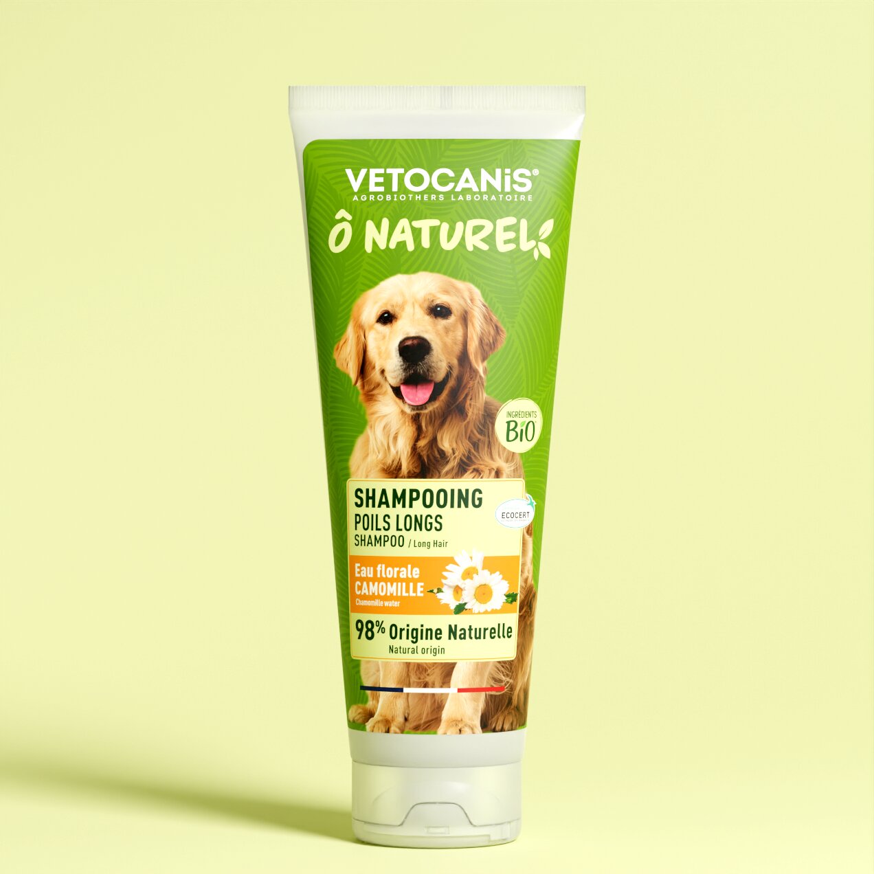 Shampoing Poils Longs pour Chien, à l'eau florale de Camomille bio - vetocanis